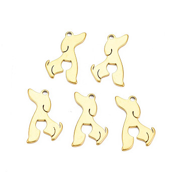 Ion Plating(IP) 201 Stainless Steel Pendants, Dog, Nickel Free, Real 18K Gold Plated, 24.5x16x1.5mm, Hole: 1.8mm