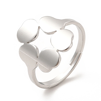 201 Stainless Steel Flower Adjustable Ring for Women, Stainless Steel Color, US Size 6 1/2(16.9mm)