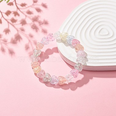 Bracelet extensible perlé coeur acrylique couleur bonbon pour femme(BJEW-JB08240)-2