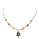 collier pendentif lampwork arbre de noël avec des chaînes de fleurs de graines de verre pour les femmes(NJEW-TA00070)-4