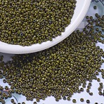 MIYUKI Round Rocailles Beads, Japanese Seed Beads, (RR4519) Opaque Dark Yellow Picasso, 11/0, 2x1.3mm, Hole: 0.8mm, about 1100pcs/bottle, 10g/bottle(SEED-JP0008-RR4519)