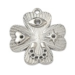 304 Stainless Steel Pendants, Four Leaf Clover with Heart Eye Star Chain Charm, Stainless Steel Color, 32x30x3mm, Hole: 2.5x2mm(STAS-P446-12P)