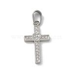 304 Stainless Steel Micro Pave Cubic Zirconia Pendants, Cross Charms, Stainless Steel Color, 17.5x10x2mm, Hole: 4x2.5mm(STAS-Z107-08P-07)