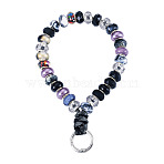 Resin Rondelle Bead with Polyester & Spandex Cord Phone Hand Strap Chains, with Alloy Spring Gate Rings, Platinum, Black, 180mm(HJEW-TADJ0008)