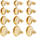 80Pcs 4 Styles Flat Round 304 Stainless Steel Stud Earring Settings, with 80Pcs Ear Nuts, Real 18K Gold Plated, 8~14x1.5~2mm, Pin: 0.8mm Tray: 6~12mm, 20pcs/style(STAS-BBC0006-43)