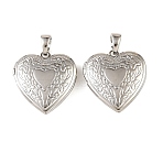 Floral Embossed Brass Locket Pendants, Openable Heart Photo Frame Charms for Necklaces, Nickel Free, Long-Lasting Plated, Platinum, 25x23x6.5mm, Hole: 6x4mm, inner size: 13x16mm(KK-CBA7157-02P)