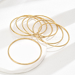 201 Stainless Steel Simple Thin Bangle, Plain Bangles for Women, Real 18K Gold Plated, Inner Diameter: 2.56 inch(6.5cm)(TF0163)