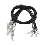 Waxed Cotton Cord Necklace Making, with Alloy Lobster Claw Clasps and Iron End Chains, Nickel Free, Platinum, Black, 17.91~18.11 inch(45.5~46cm), 1.5mm(MAK-YW0001-25A)