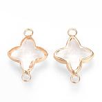 Glass Links connectors, with Brass Findings, Faceted, Cross, Nickel Free, Golden, Clear, 21x14x3mm, Hole: 2mm(GLAA-S157-017)