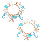 2Pcs Alloy Rolo Chain Charm Bracelets for Women, with Shell and Resin, Mxied Shapes, Deep Sky Blue, 8 inch(20.4cm)(BJEW-HY0001-04)