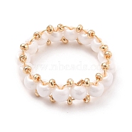 Round Glass Seed Beaded Finger Rings, with Real 18K Gold Plated Copper Wire, White, US Size 10 3/4(20.3mm)(RJEW-JR00307-02)