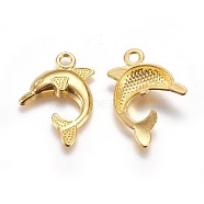 Alloy Pendants, Lead Free and Cadmium Free, Dolphin, Golden, 24x21x4mm, Hole: 3mm(X-EA9708Y-G)