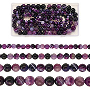 4 Strands 4 Style Natural Striped Agate/Banded Agate Bead Strands, Round, Dyed & Heated, Grade A, Purple, 1strand/style(G-TA0001-35)