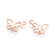 201 Stainless Steel Charms, Butterfly, Hollow, Rose Gold, 8x11x1mm, Hole: 1.2mm(STAS-E484-25RG)