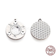 925 Sterling Silver Pendants, Flat Round with Word Love Charms, for Valentine's Day, Silver, 14x12x1.3mm, Hole: 0.9mm(STER-C004-03S)