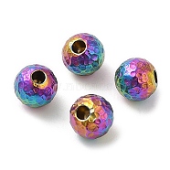 Ion Plating(IP) 304 Stainless Steel Cord End, End Caps, Hammered Round, Rainbow Color, 6x6mm, Hole: 1.8mm(STAS-A085-02C-RC)