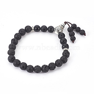 Natural Lava Rock and Agate Stretch Bracelets, Om Mani Padme Hum, with Metal Findings and Burlap Packing, Round, 2-1/8 inch(5.4cm)(BJEW-JB03908)