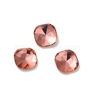 Glass Rhinestone Cabochons, Point Back & Back Plated, Faceted, Square, Padparadscha, 7x7x3mm(RGLA-P037-07B-D262)