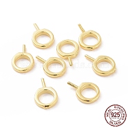 925 Sterling Silver Screw Eye Peg Bails, Ring, Real 18K Gold Plated, 9x6x1mm, Hole: 4mm, Pin: 0.6mm(X-STER-D035-42G)