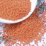 MIYUKI Round Rocailles Beads, Japanese Seed Beads, (RR424) Opaque Orange Luster, 11/0, 2x1.3mm, Hole: 0.8mm, about 1100pcs/bottle, 10g/bottle(SEED-JP0008-RR0424)