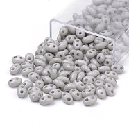 2-Hole Seed Beads, Czech Glass Beads, Oval, Light Grey, 5x3~3.5x2.5~3mm, Hole: 0.5mm, about 194pcs/box, Net Weight: 10g/box(GLAA-R159A-03241)