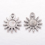 Tibetan Style Alloy Pendant Cabochon Settings, Lead Free and Cadmium Free, Sunflower, Antique Silver, Tray: 6mm, 17x15x2mm, Hole: 2mm(LF1377Y)