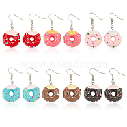6 Pairs 6 Colors Resin Doughnut Dangle Earrings, Platinum Brass Jewelry for Women, Mixed Color, 41mm, Pin: 0.6mm, 1 pair/color(EJEW-AN0003-27)