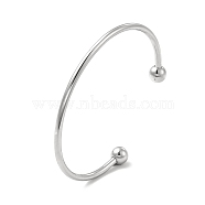 Classic 201 Stainless Steel Cuff Bangles for Women, Torque Bangles, End with Removable Round Beads, Stainless Steel Color, Inner Diameter: 2-1/8x2-5/8 inch(5.5x6.6cm)(BJEW-P289-01P)