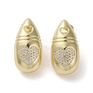 Brass Micro Pave Cubic Zirconia Stud Earrings, Teardrop, Real 16K Gold Plated, 25.5x13mm(EJEW-H308-08G-01)