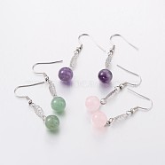 Natural Mixed Stone Dangle Earrings, with 304 Stainless Steel Findings, 48mm, Pin: 0.7mm(EJEW-JE01816)
