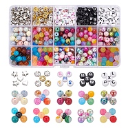 Round Acrylic Beads, Tibetan Style Alloy Beads, Brass Rhinestone Spacer Beads, Mixed Color, 7~8x7~8mm, Hole: 1.5~2mm, 590pcs(MACR-YW0001-43)