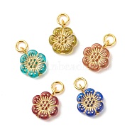 Plating Acrylic Pendants, Metal Enlaced, with Golden Tone Iron Findings, Flower, Mixed Color, 16x13x4mm, Hole: 4mm(PALLOY-JF01599)