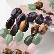 Nuggets Natural Mixed Stone Bead Strands, Tumbled Stone, Green Aventurine & Rose Quartz & Amethyst & Tiger Eye, 12~17x11~12x8~10mm, Hole: 1mm, about 15.7 inch(G-M350-01)