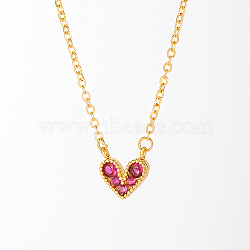 Golden Stainless Steel Heart Pendant Necklace for Women, Camellia, 15.35 inch(39cm)(WZ0134-3)