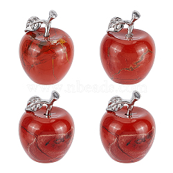 Natural Red Jasper Display Decorations, with Alloy Leaf, for Teachers' Day, Apple, 20x25mm(DJEW-WH0015-75)