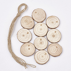 Undyed Unfinished Wooden Pendants, Wood Slice, Tree Ring, PapayaWhip, 35~49x5mm, Hole: 3~4mm, about 10pcs/bag(WOOD-T011-31)
