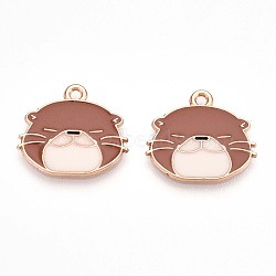 Alloy Enamel Pendants, Lead Free & Cadmium Free, Otter Shape Charms, Golden, Sienna, 18x20x1.2mm, Hole: 1.6mm(ENAM-T022-02A-02)