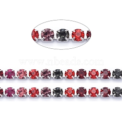 304 Stainless Steel Rhinestone Strass Chains, with Spool, Rhinestone Cup Chains, Stainless Steel Color, Colorful, 3x3x2.7mm, about 32.8 Feet(10m)/roll.(STAS-T055-18P-A)