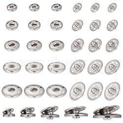 75 Sets 5 Style 202 Stainless Steel Snap Buttons, Garment Buttons, Sewing Accessories, Stainless Steel Color, 10~23x3.5~6mm, 15 sets/style(BUTT-UN0001-20)