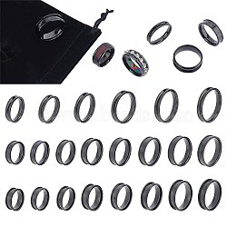 Unicraftale 22Pcs 22 Style 201 & 304 Stainless Steel Grooved Finger Ring Settings, Ring Core Blank, for Inlay Ring Jewelry Making, Electrophoresis Black, US Size 5 1/4(15.9mm)~US Size 14(23mm), 1pc/style(STAS-UN0044-14)