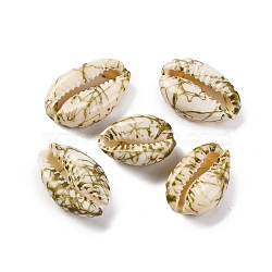 Spray Painted & Drawbench Cowrie Shell Beads, No Hole/Undrilled, White, 18.5~23x12.5~16.5x7~8mm(SSHEL-M023-03D)