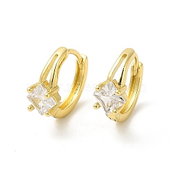 Cubic Zirconia Rhombus Hoop Earrings, Real 18K Gold Plated Brass Jewelry for Women, Cadmium Free & Nickel Free & Lead Free, Clear, 14x17x2mm, Pin: 1mm(EJEW-E270-34G)