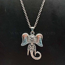 Alloy Pave Glass Cable Chain Black-eyed Elephant Pendant Necklaces for Women, Platinum(HN3417-2)