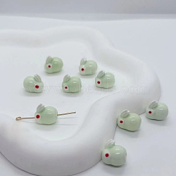 Handmade Porcelain Beads, for DIY Handmade Accessories, for Necklace/Bracelet Decoration, Rabbit, Pale Green, 13.5mm, Hole: 2mm(PW-WG86979-09)