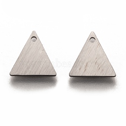 304 Stainless Steel Pendants, Stamping Blank Tag, Laser Cut, Double Side Drawbench Effect, Triangle, Stainless Steel Color, 10x10x1mm, Hole: 1mm(STAS-O133-04A-P)