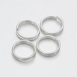 Brass Split Rings, Double Loops Jump Rings, Silver, 8mm, Hole: 1mm, about 7mm inner diameter, about 318pcs/50g(X-KK-E647-10S-8mm)
