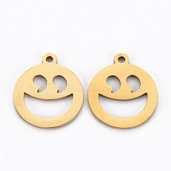 Ion Plating(IP) 201 Stainless Steel Pendants, Cut, Flat Round with Expression, Golden, 17.5x15x1mm, Hole: 1.5mm(STAS-Q240-062G)