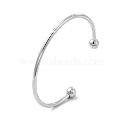 Tarnish Resistant Classic 201 Stainless Steel Cuff Bangles for Women, Torque Bangles, End with Removable Round Beads, Stainless Steel Color, Inner Diameter: 2-1/8x2-5/8 inch(5.5x6.6cm)(BJEW-P289-01P)