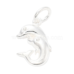 925 Sterling Silver Double Dolphins Charms, with Jump Rings, Silver, 14.5x9.5x3mm, Hole: 4mm(STER-S009-09S)