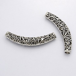 Tibetan Style Alloy Hollow Curved Tube Beads, Cadmium Free & Nickel Free & Lead Free, Antique Silver, 66x12x10mm, Hole: 5.5mm(X-TIBEB-S002-AS-NR)